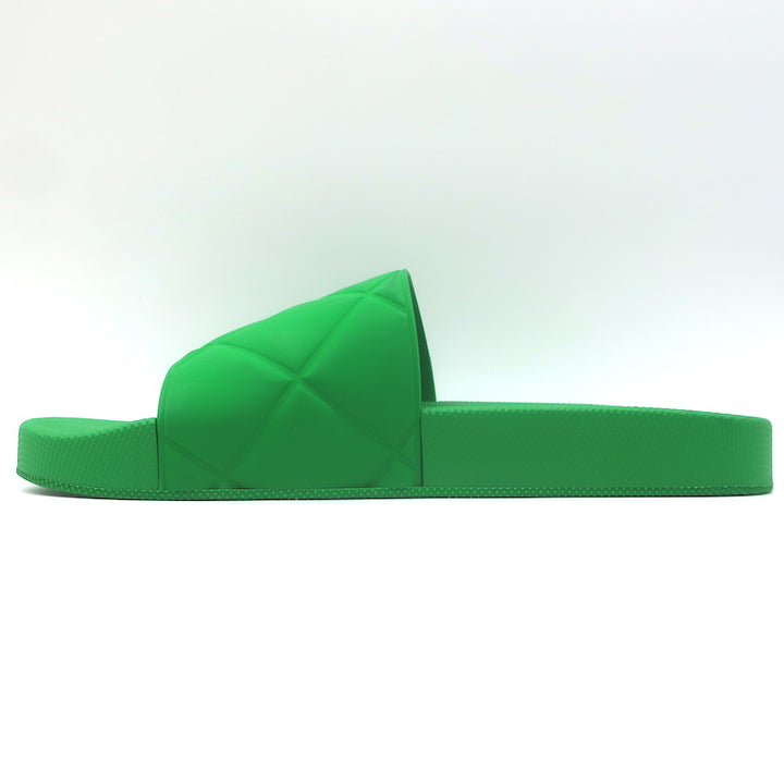 Bottega Veneta The Slider Quilted Rubber Pool Slide Sandals Grass Green Size 40