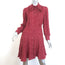 Rebecca Taylor Heart Print Tie-Neck Dress Red Silk Size 2 Long Sleeve Shirtdress