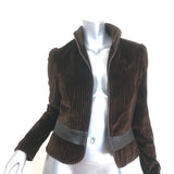 Alice + Olivia Leather-Trimmed Pinstripe Velvet Blazer Jacket Brown Size Medium