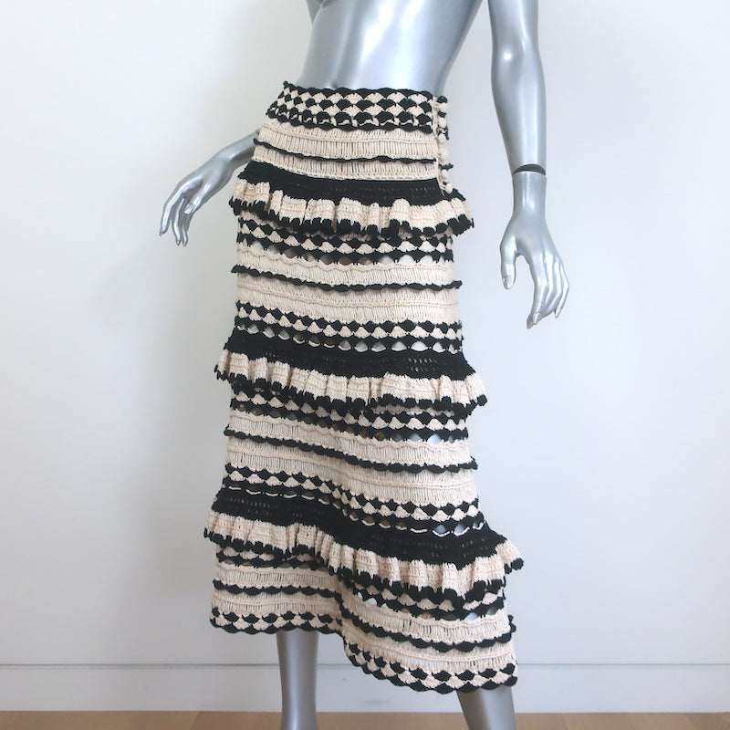 Zimmermann Anneke Ruffled Crochet Midi Skirt Black &amp; Cream Cotton Size 1