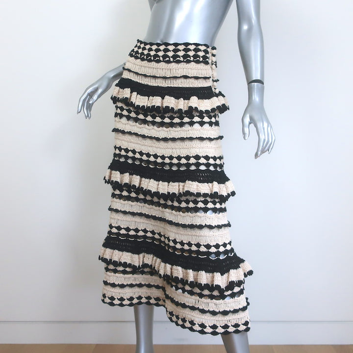 Zimmermann Anneke Ruffled Crochet Midi Skirt Black &amp; Cream Cotton Size 1