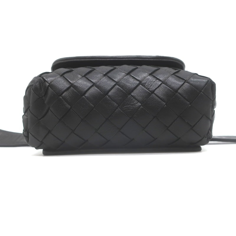 Vintage Bottega Veneta Chain-Strap Mini Belt Bag Black Intrecciato Leather