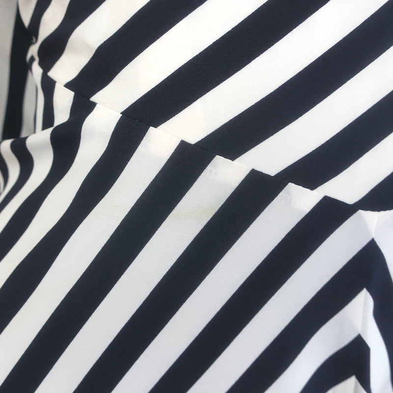 Zimmermann navy-and-white striped cowl-neck blouson-sleeve midi dress, silk-elastane, authentic pre-owned luxury piece