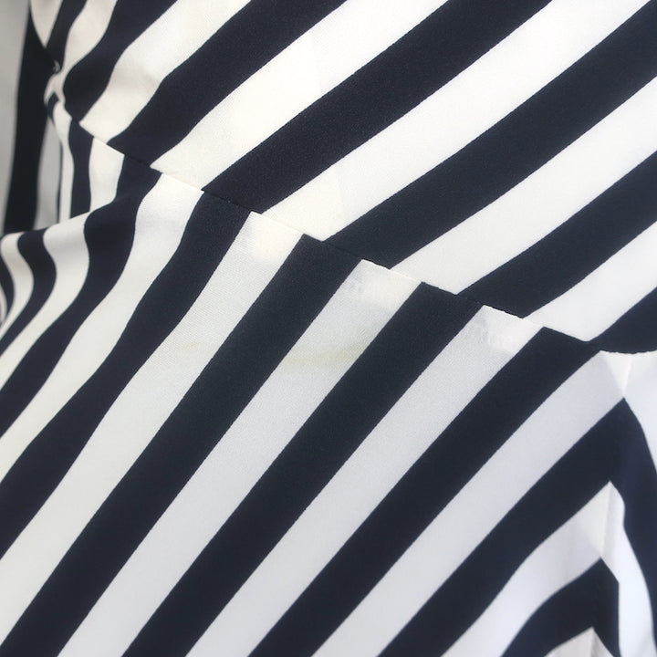 Zimmermann navy-and-white striped cowl-neck blouson-sleeve midi dress, silk-elastane, authentic pre-owned luxury piece