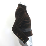 Alice + Olivia Leather-Trimmed Pinstripe Velvet Blazer Jacket Brown Size Medium