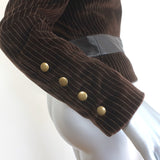 Alice + Olivia Leather-Trimmed Pinstripe Velvet Blazer Jacket Brown Size Medium