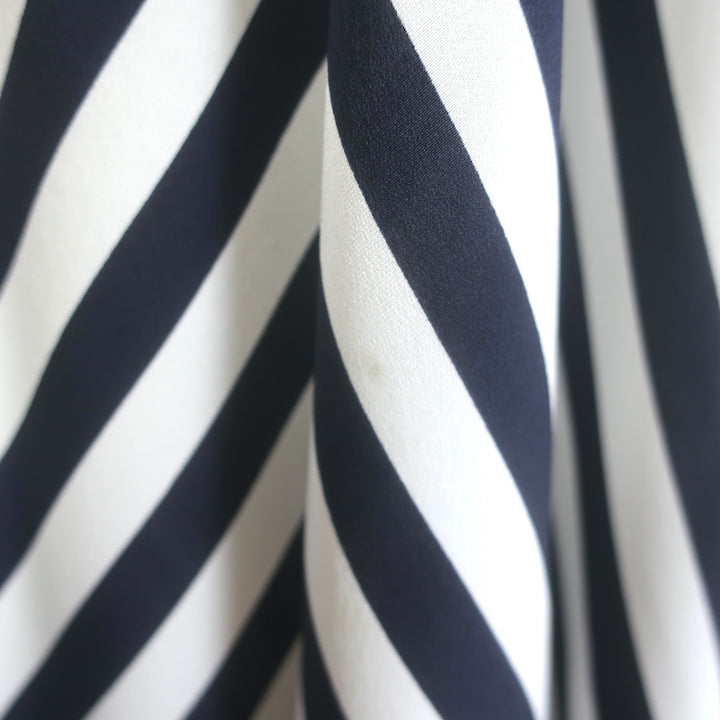Zimmermann silk cowl-neck striped blouson-sleeve midi dress in navy and white, authentic pre-owned