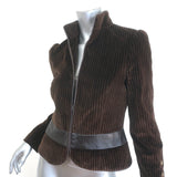 Alice + Olivia Leather-Trimmed Pinstripe Velvet Blazer Jacket Brown Size Medium