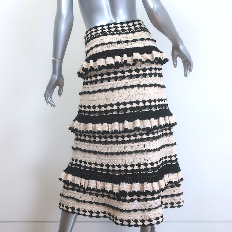 Zimmermann Anneke Ruffled Crochet Midi Skirt Black &amp; Cream Cotton Size 1