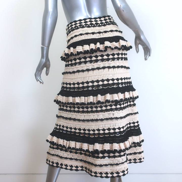 Zimmermann Anneke Ruffled Crochet Midi Skirt Black &amp; Cream Cotton Size 1