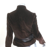 Alice + Olivia Leather-Trimmed Pinstripe Velvet Blazer Jacket Brown Size Medium