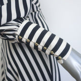 Zimmermann silk navy-and-white striped cowl-neck blouson-sleeve midi dress, size 0 — pre-owned, authentic luxury