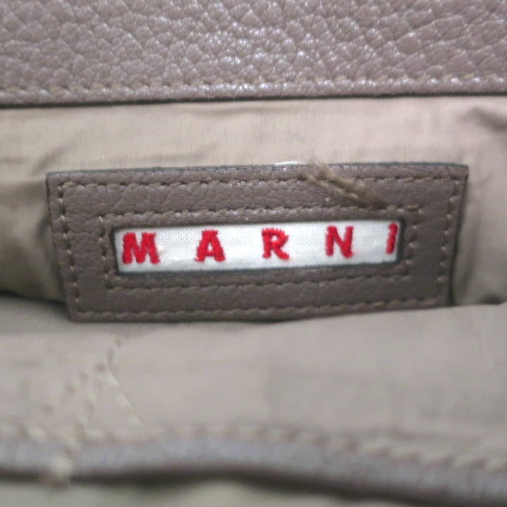Marni Top Handle Flap Bag Dark Taupe Grained Leather Large Crossbody