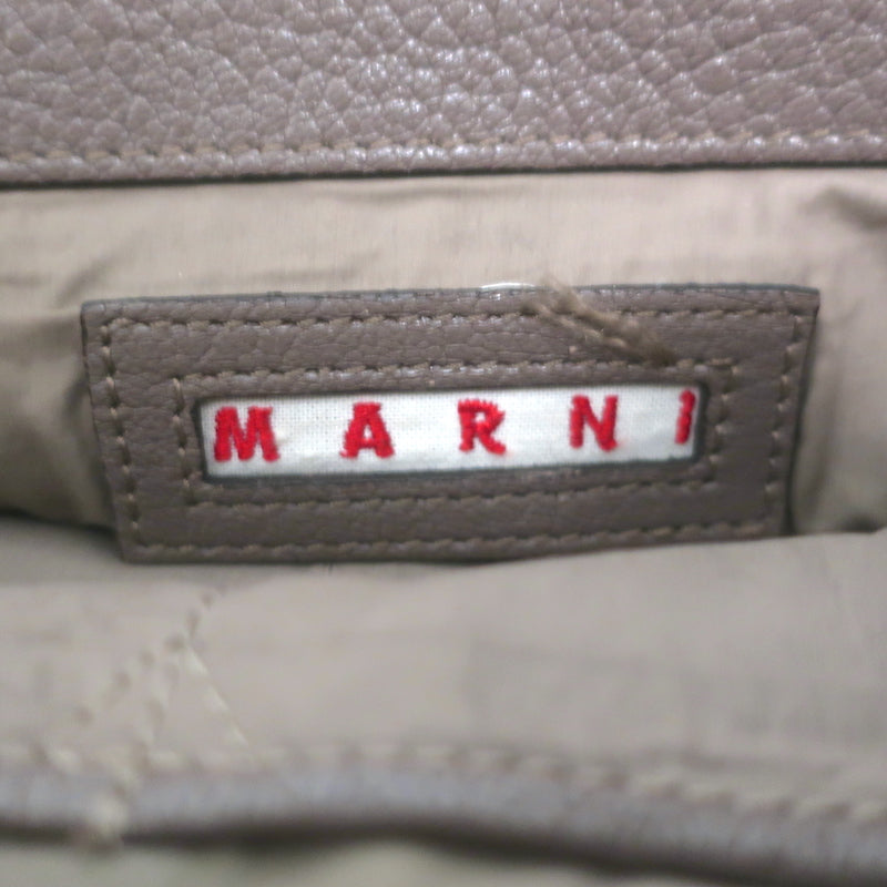 Marni Top Handle Flap Bag Dark Taupe Grained Leather Large