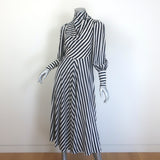 Zimmermann navy-and-white striped silk-blend cowl-neck blouson-sleeve midi dress, pre-loved (Size 0)