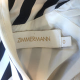 Zimmermann navy-and-white striped silk cowl-neck midi dress with blouson sleeves, authentic pre-owned luxury