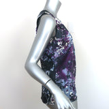 Elie Tahari Sleeveless Blouse Purple Floral Print Stretch Silk Size Small