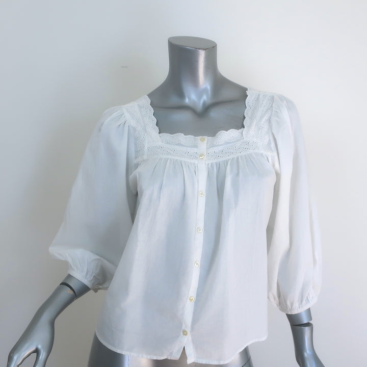 THE GREAT The Eyelet Button Sleep Top White Cotton Size 0