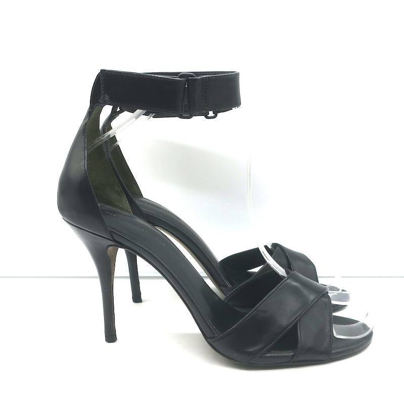 Alexander Wang Crisscross Sandals Black Leather Size 38 Ankle Strap Heels