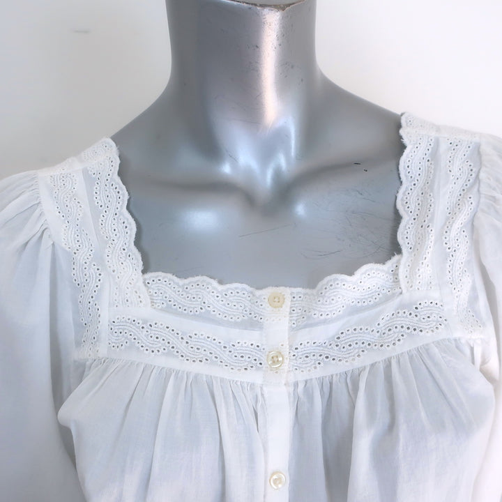 THE GREAT The Eyelet Button Sleep Top White Cotton Size 0