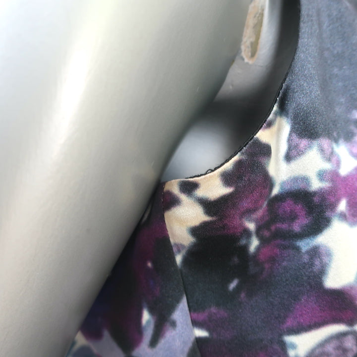 Elie Tahari Sleeveless Blouse Purple Floral Print Stretch Silk Size Small