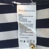 Zimmermann navy-and-white striped cowl-neck blouson-sleeve silk midi dress, pre-owned with faint waist discoloration