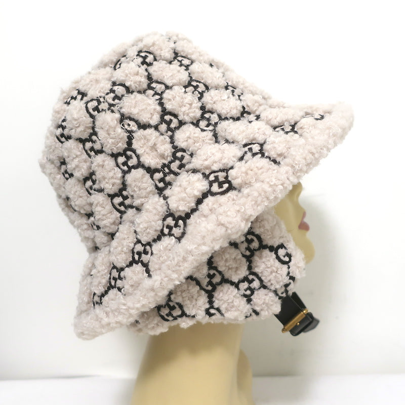 Gucci GG Curly Eco Fur Hat with Ear Flaps Cream Size Medium