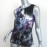 Elie Tahari Sleeveless Blouse Purple Floral Print Stretch Silk Size Small