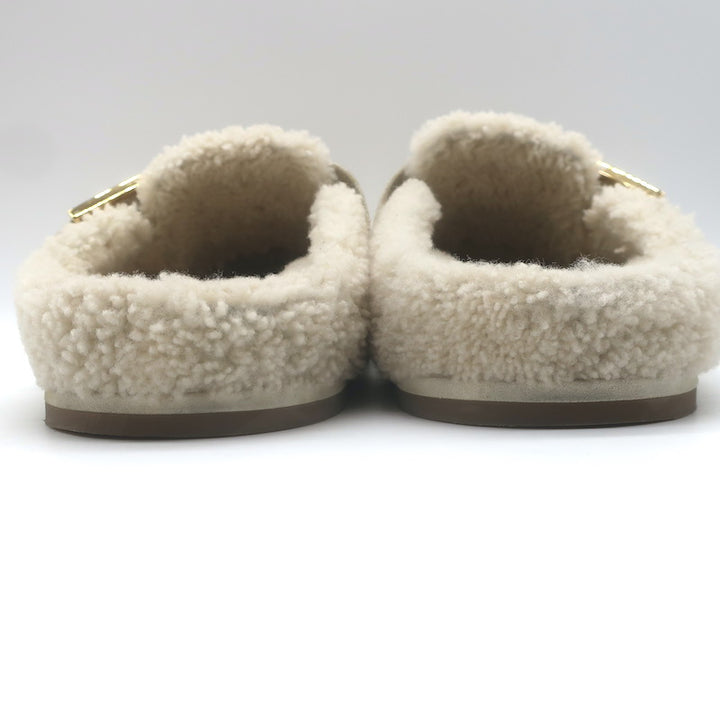 Fendi Feel Shearling Mules Cream Size 40