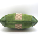 Gucci Jackie Nailhead Hobo Green Suede and GG Canvas Small Shoulder Bag