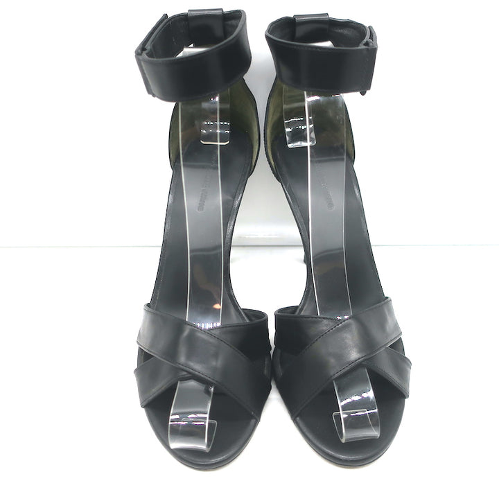 Alexander Wang Crisscross Sandals Black Leather Size 38 Ankle Strap Heels