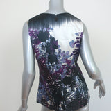 Elie Tahari Sleeveless Blouse Purple Floral Print Stretch Silk Size Small