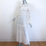 Saint Laurent bell-sleeve broderie anglaise midi dress, cream georgette, authentic pre-owned