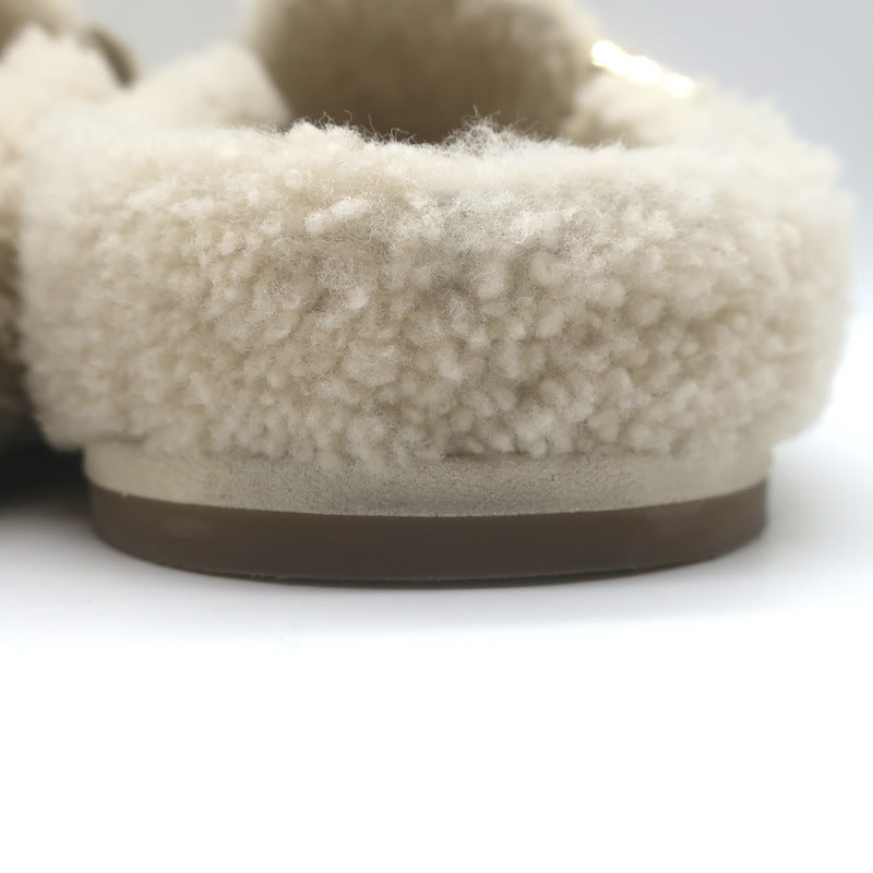 Fendi Feel Shearling Mules Cream Size 40