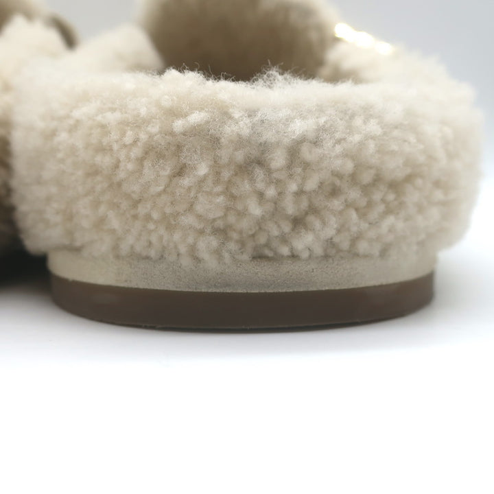 Fendi Feel Shearling Mules Cream Size 40