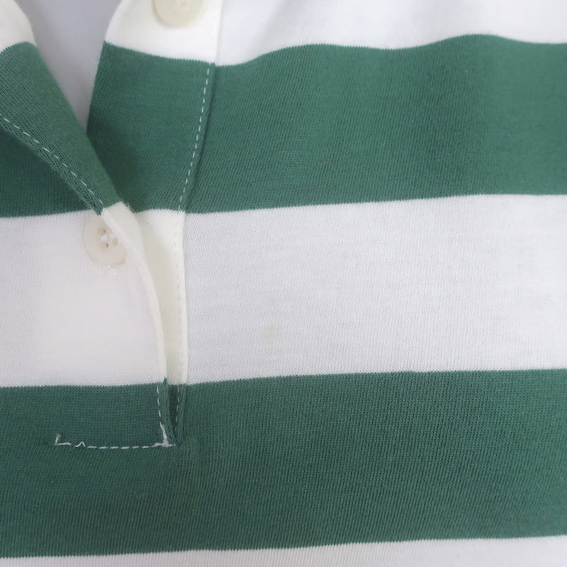 Kule The Rugby Striped Polo Shirt Green/White Size Large Long Sleeve Top