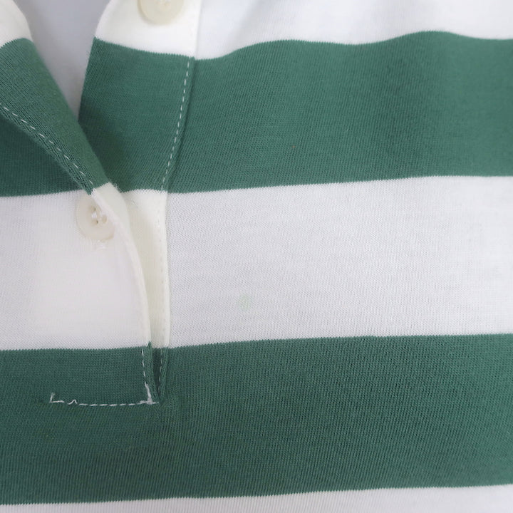 Kule The Rugby Striped Polo Shirt Green/White Size Large Long Sleeve Top