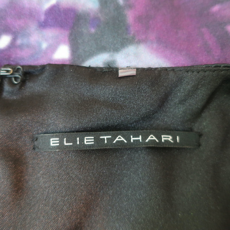 Elie Tahari Sleeveless Blouse Purple Floral Print Stretch Silk Size Small