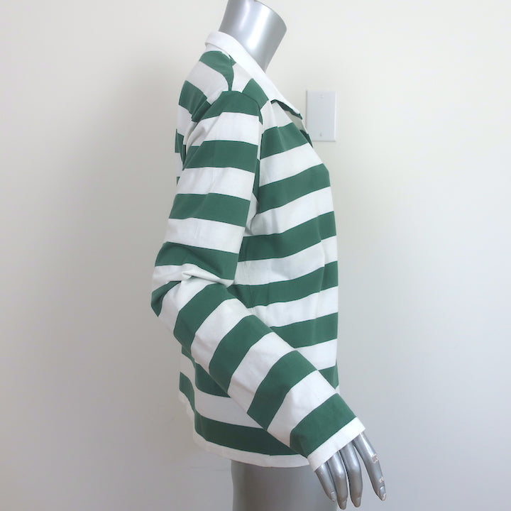 Kule The Rugby Striped Polo Shirt Green/White Size Large Long Sleeve Top