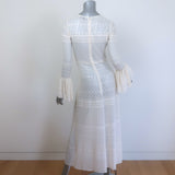 Saint Laurent broderie anglaise bell-sleeve georgette dress in cream, authentic pre-owned luxury piece