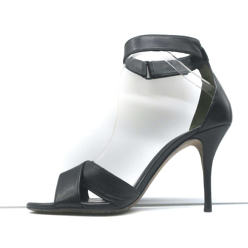 Alexander Wang Crisscross Sandals Black Leather Size 38 Ankle Strap Heels