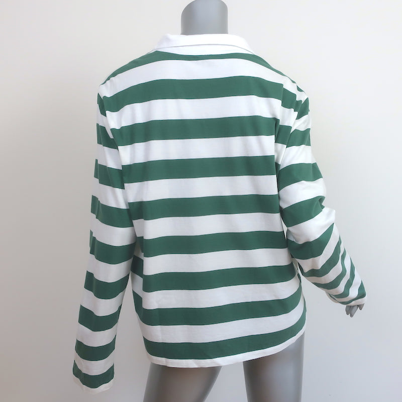 Kule The Rugby Striped Polo Shirt Green/White Size Large Long Sleeve Top
