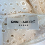 Saint Laurent bell-sleeve broderie anglaise dress in cream georgette, authentic pre-owned luxury piece.