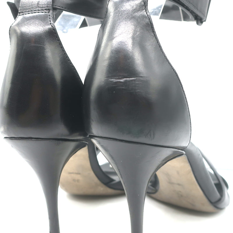 Alexander Wang Crisscross Sandals Black Leather Size 38 Ankle Strap Heels