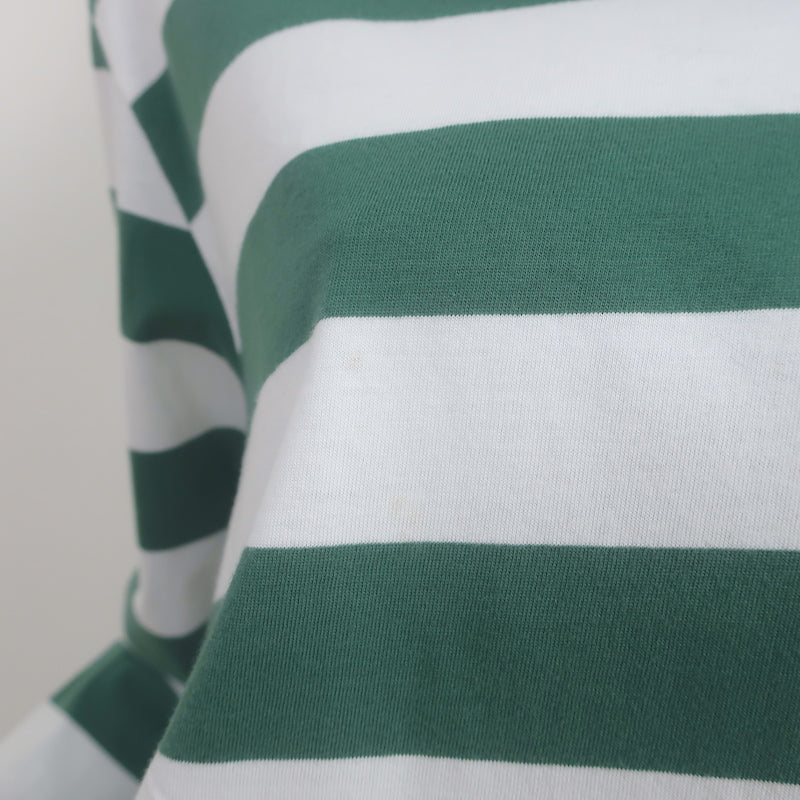 Kule The Rugby Striped Polo Shirt Green/White Size Large Long Sleeve Top