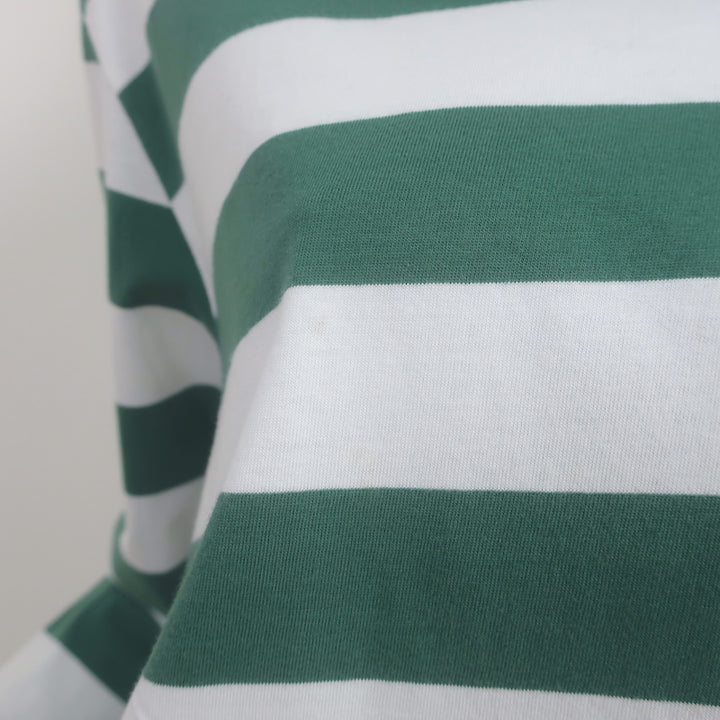 Kule The Rugby Striped Polo Shirt Green/White Size Large Long Sleeve Top
