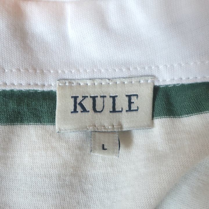 Kule The Rugby Striped Polo Shirt Green/White Size Large Long Sleeve Top