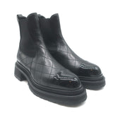 Chanel 26C Patent Cap Toe Quilted Leather Chelsea Boots Black Size 41