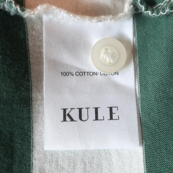 Kule The Rugby Striped Polo Shirt Green/White Size Large Long Sleeve Top