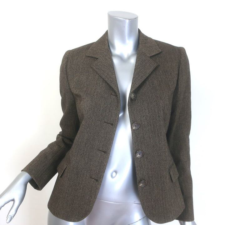 Ralph Lauren Collection Herringbone Tweed Blazer Brown Wool Size 8